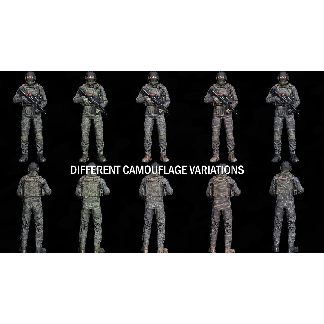 Modular Soldier PMC V1 3D Model – Low Poly Rigged Character, FBX - View 12