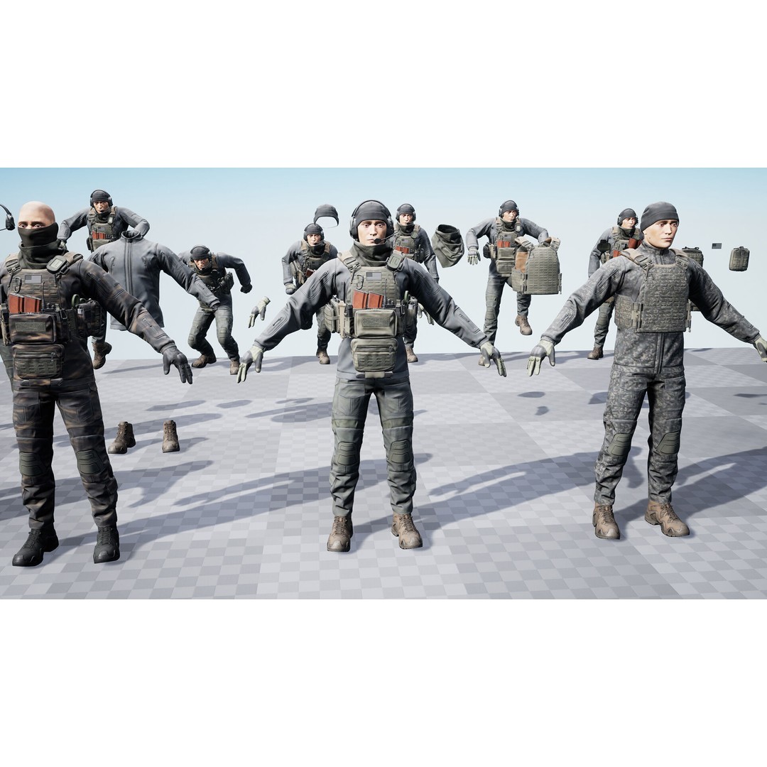 Modular Soldier PMC V1 3D Model – Low Poly Rigged Character, FBX - View 15