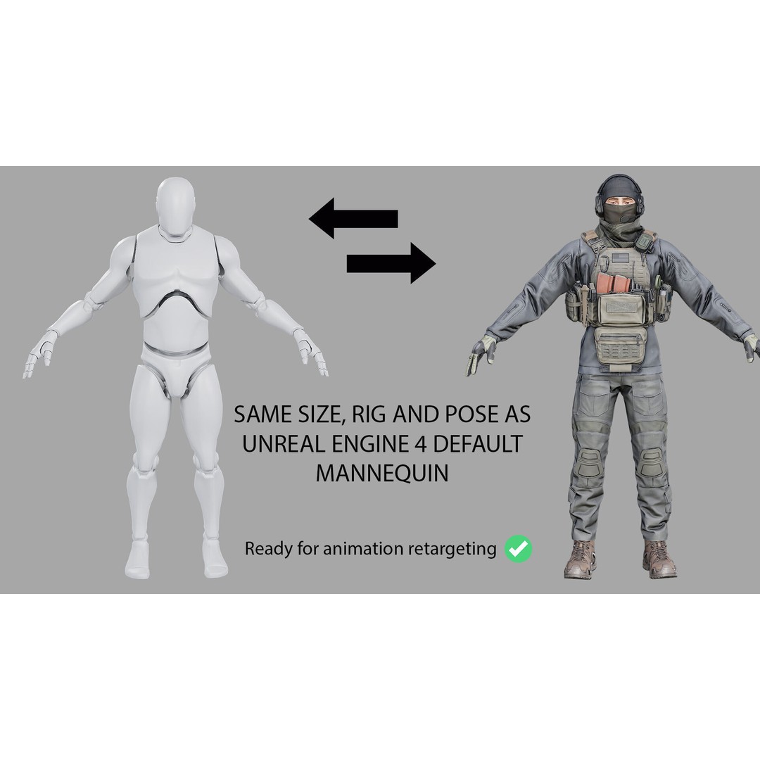 Modular Soldier PMC V1 3D Model – Low Poly Rigged Character, FBX - View 16