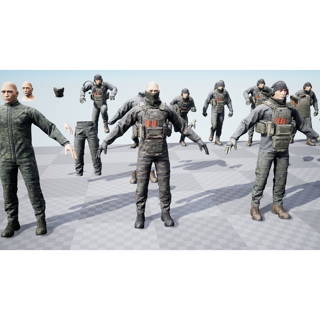 Modular Soldier PMC V1 3D Model – Low Poly Rigged Character, FBX - View 17