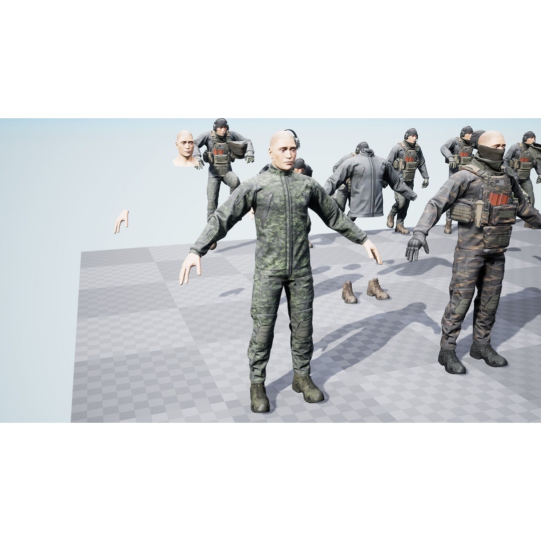 Modular Soldier PMC V1 3D Model – Low Poly Rigged Character, FBX - View 18