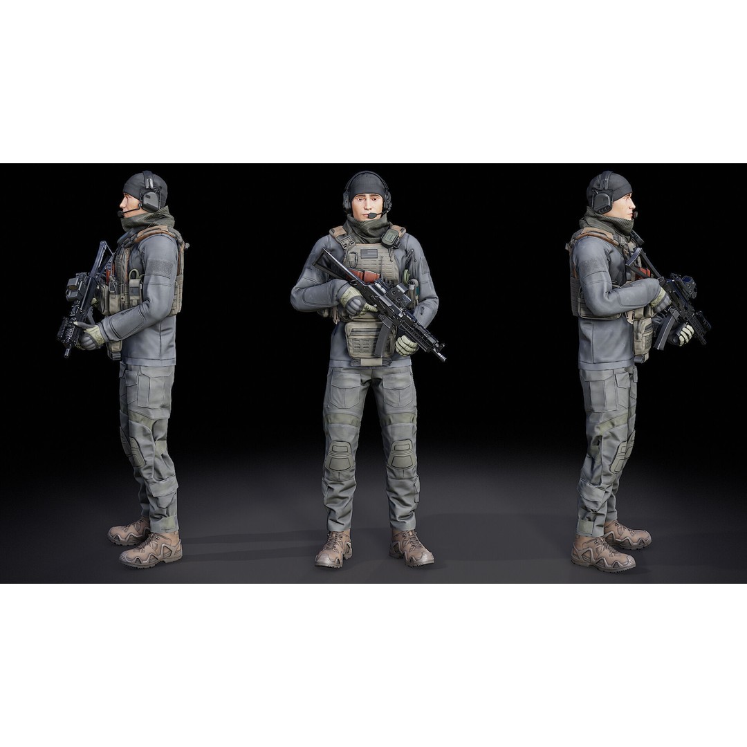 Modular Soldier PMC V1 3D Model – Low Poly Rigged Character, FBX - View 3