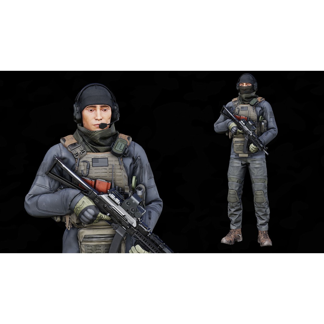 Modular Soldier PMC V1 3D Model – Low Poly Rigged Character, FBX - View 4