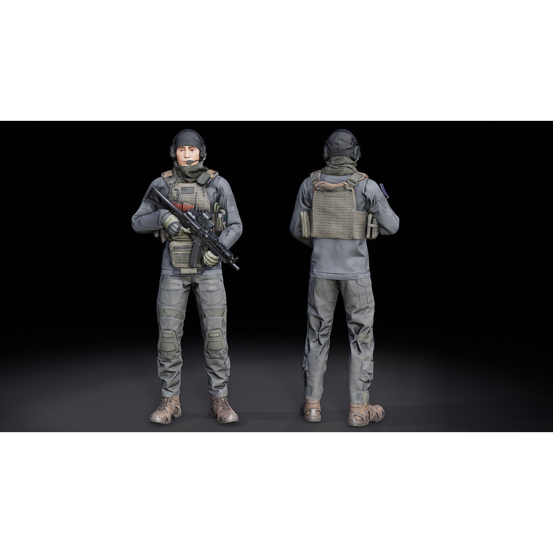 Modular Soldier PMC V1 3D Model – Low Poly Rigged Character, FBX - View 5