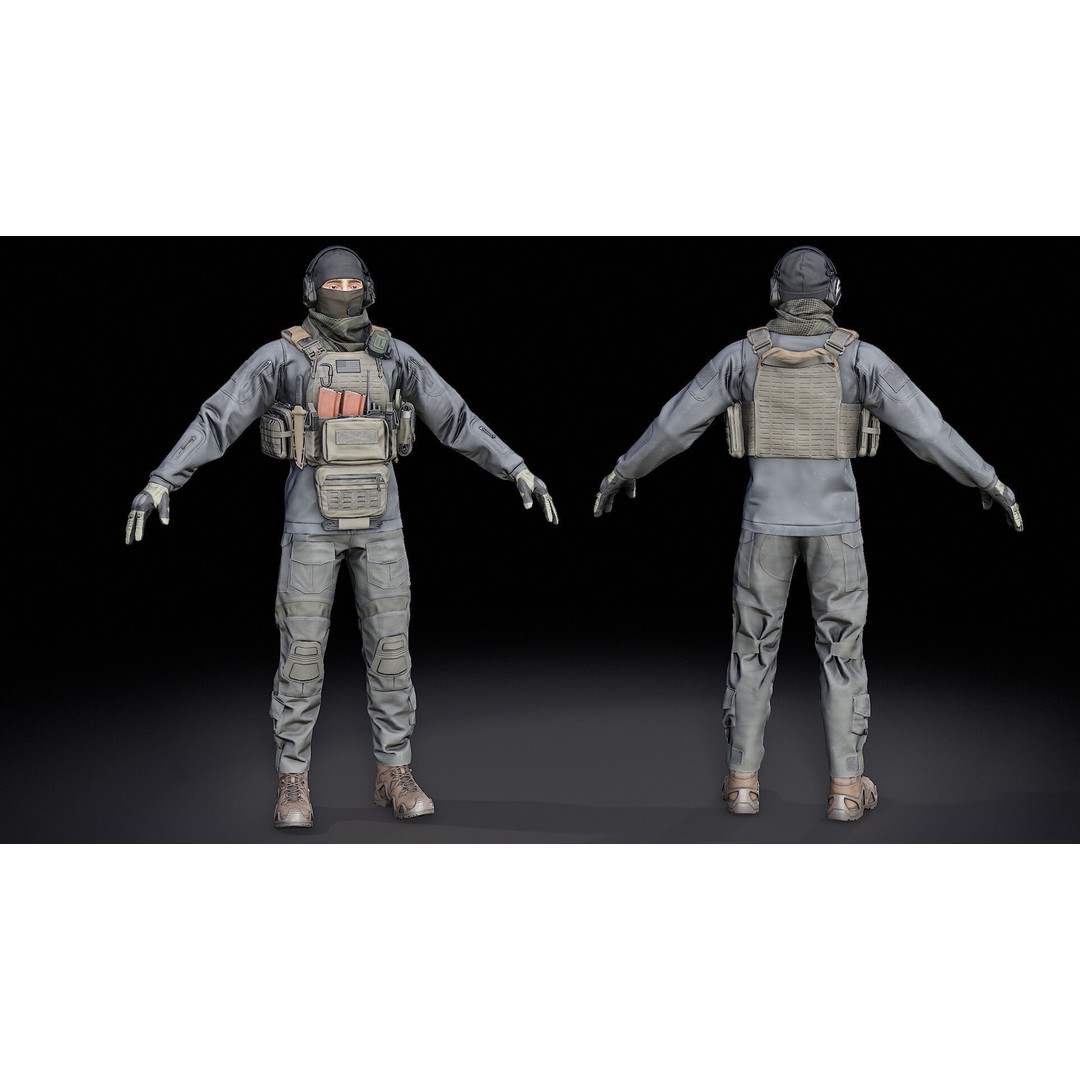 Modular Soldier PMC V1 3D Model – Low Poly Rigged Character, FBX - View 6