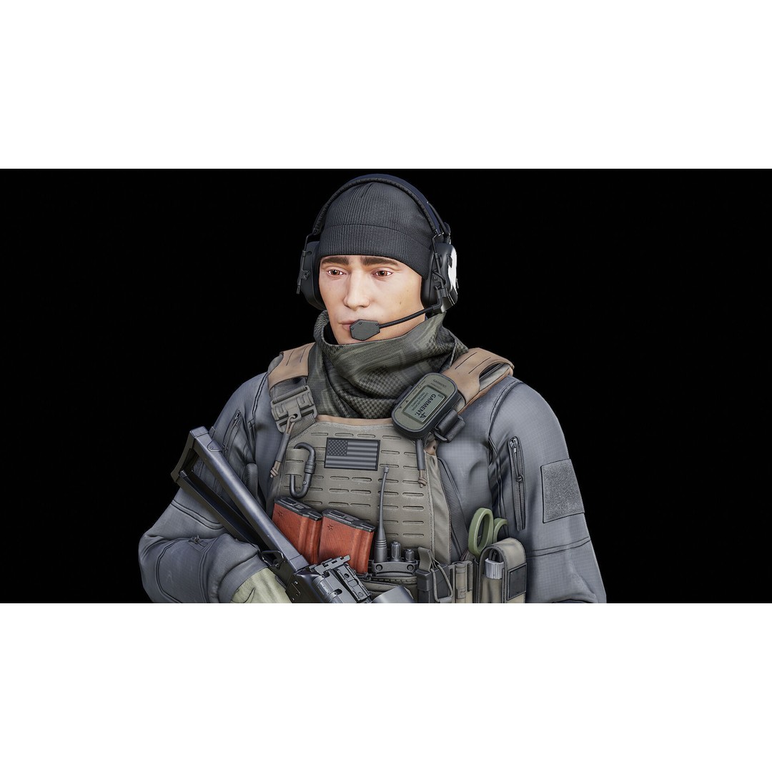 Modular Soldier PMC V1 3D Model – Low Poly Rigged Character, FBX - View 7
