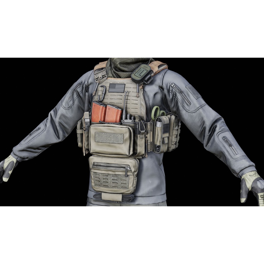 Modular Soldier PMC V1 3D Model – Low Poly Rigged Character, FBX - View 8