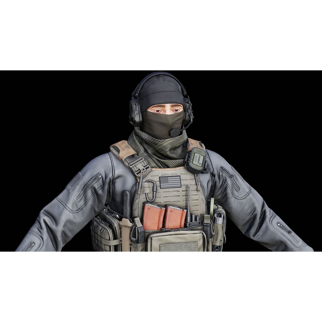 Modular Soldier PMC V1 3D Model – Low Poly Rigged Character, FBX - View 9