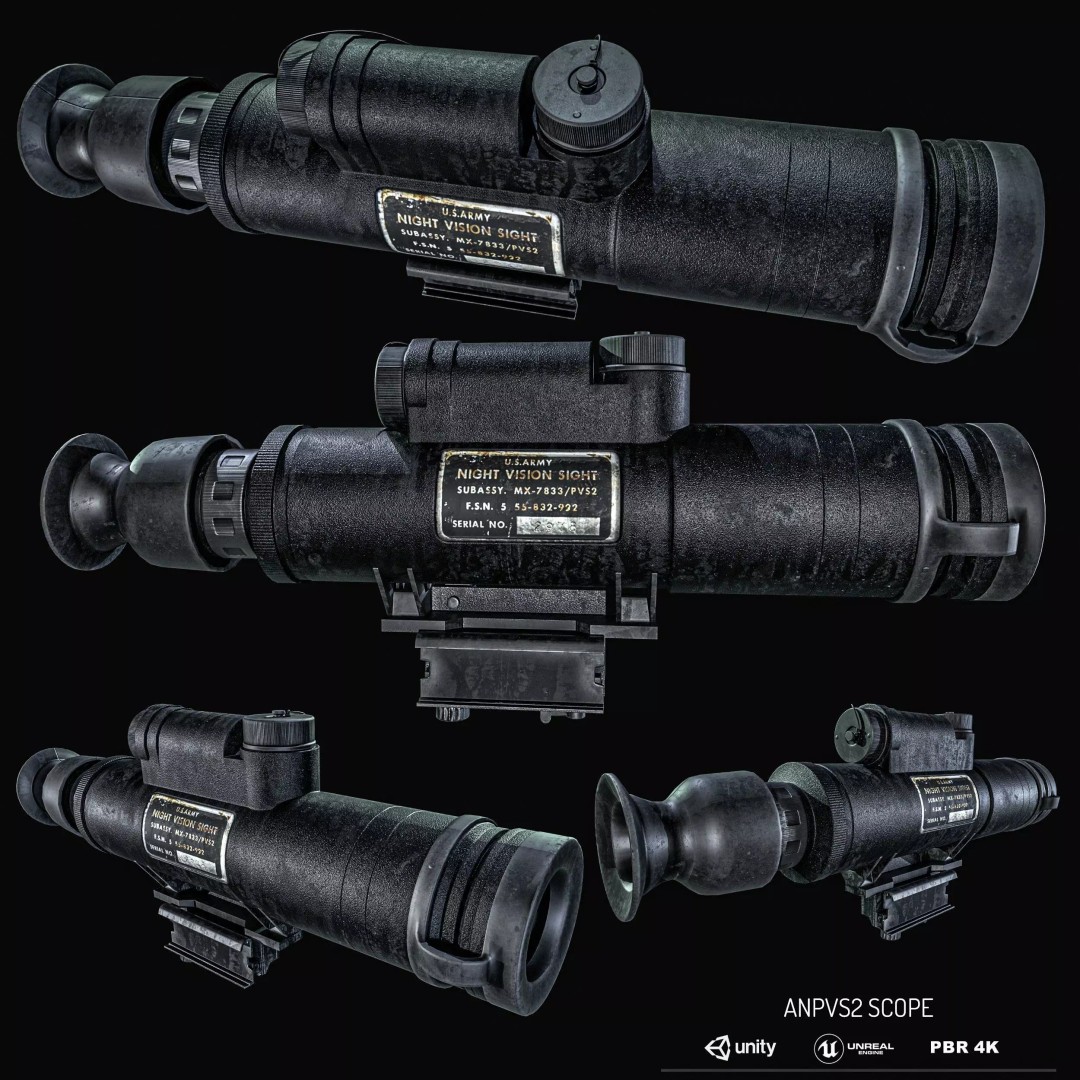 AN PVS 2 Night Vision Scope 3D Model – Low Poly PBR Game Asset, FBX - View 2