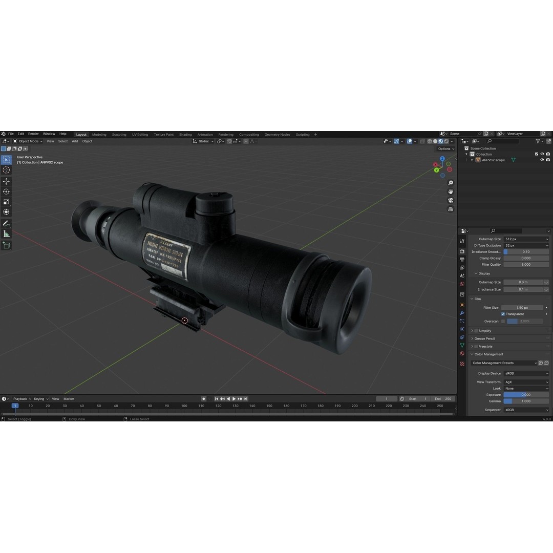 AN PVS 2 Night Vision Scope 3D Model – Low Poly PBR Game Asset, FBX - View 22