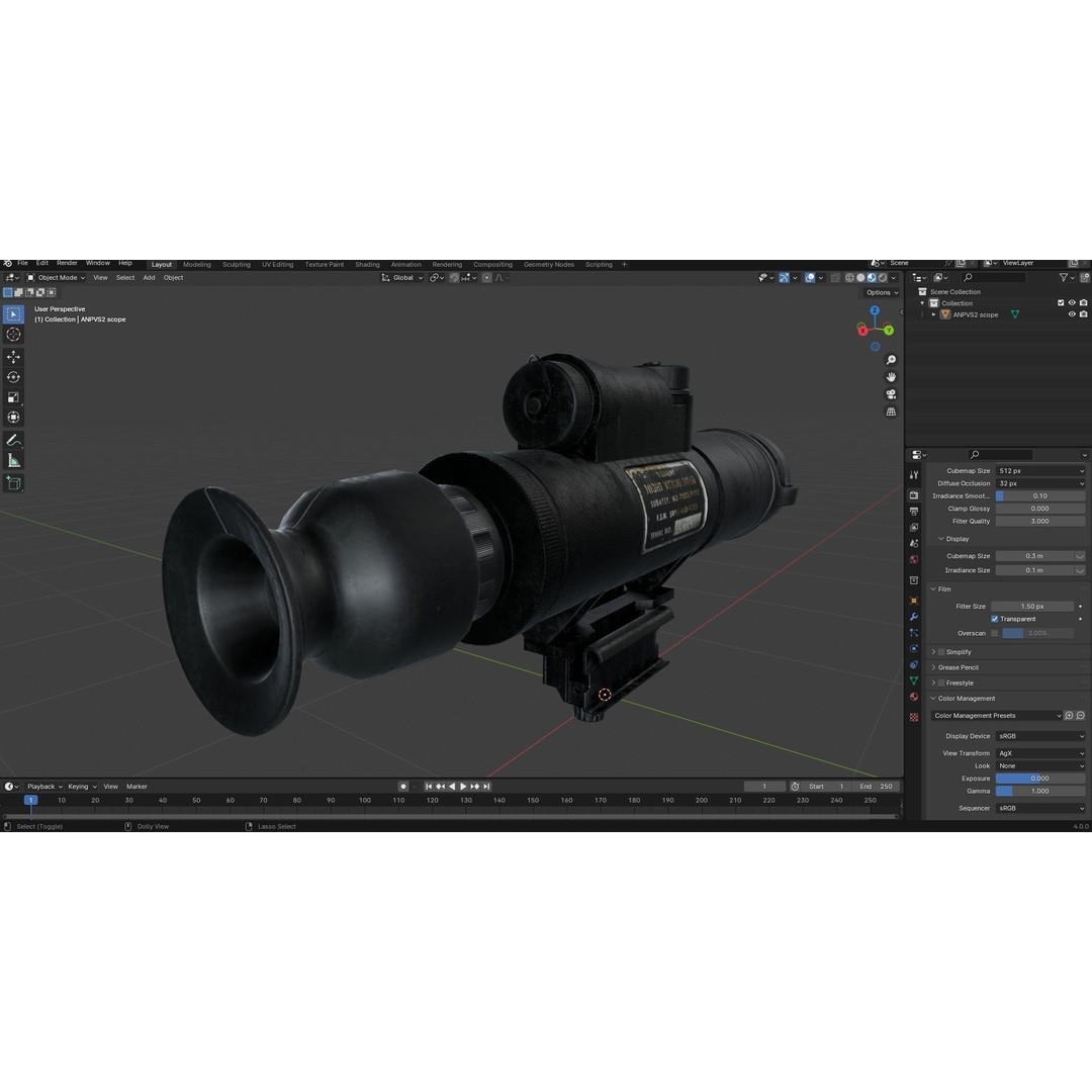 AN PVS 2 Night Vision Scope 3D Model – Low Poly PBR Game Asset, FBX - View 24