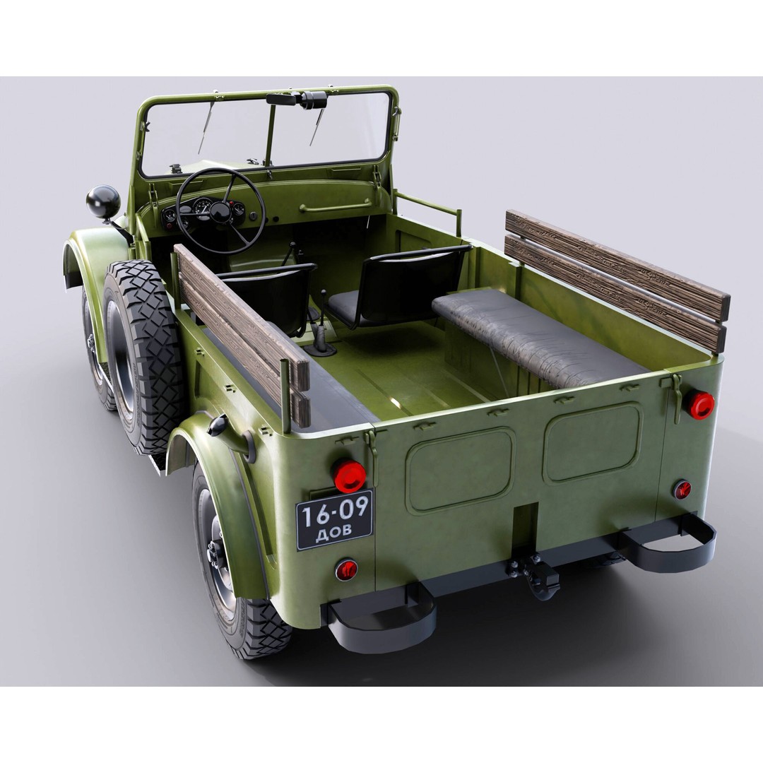 GAZ 69 3D Model – Low Poly Retro Military Vehicle, FBX - View 10