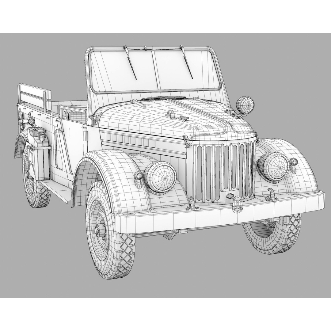 GAZ 69 3D Model – Low Poly Retro Military Vehicle, FBX - View 3
