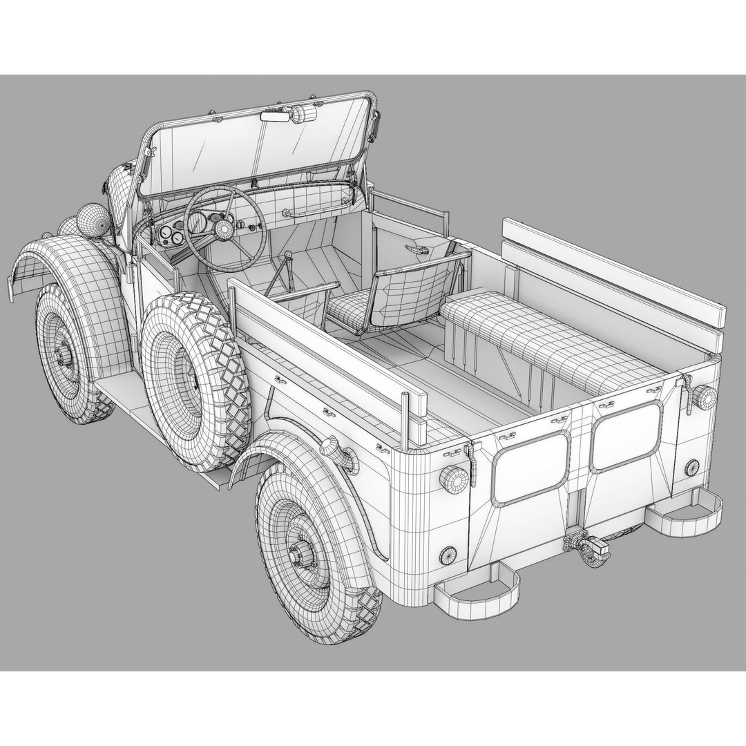 GAZ 69 3D Model – Low Poly Retro Military Vehicle, FBX - View 4