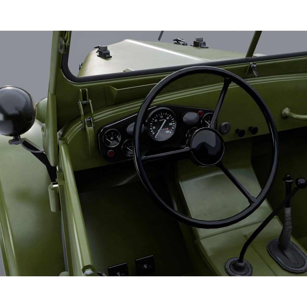 GAZ 69 3D Model – Low Poly Retro Military Vehicle, FBX - View 8