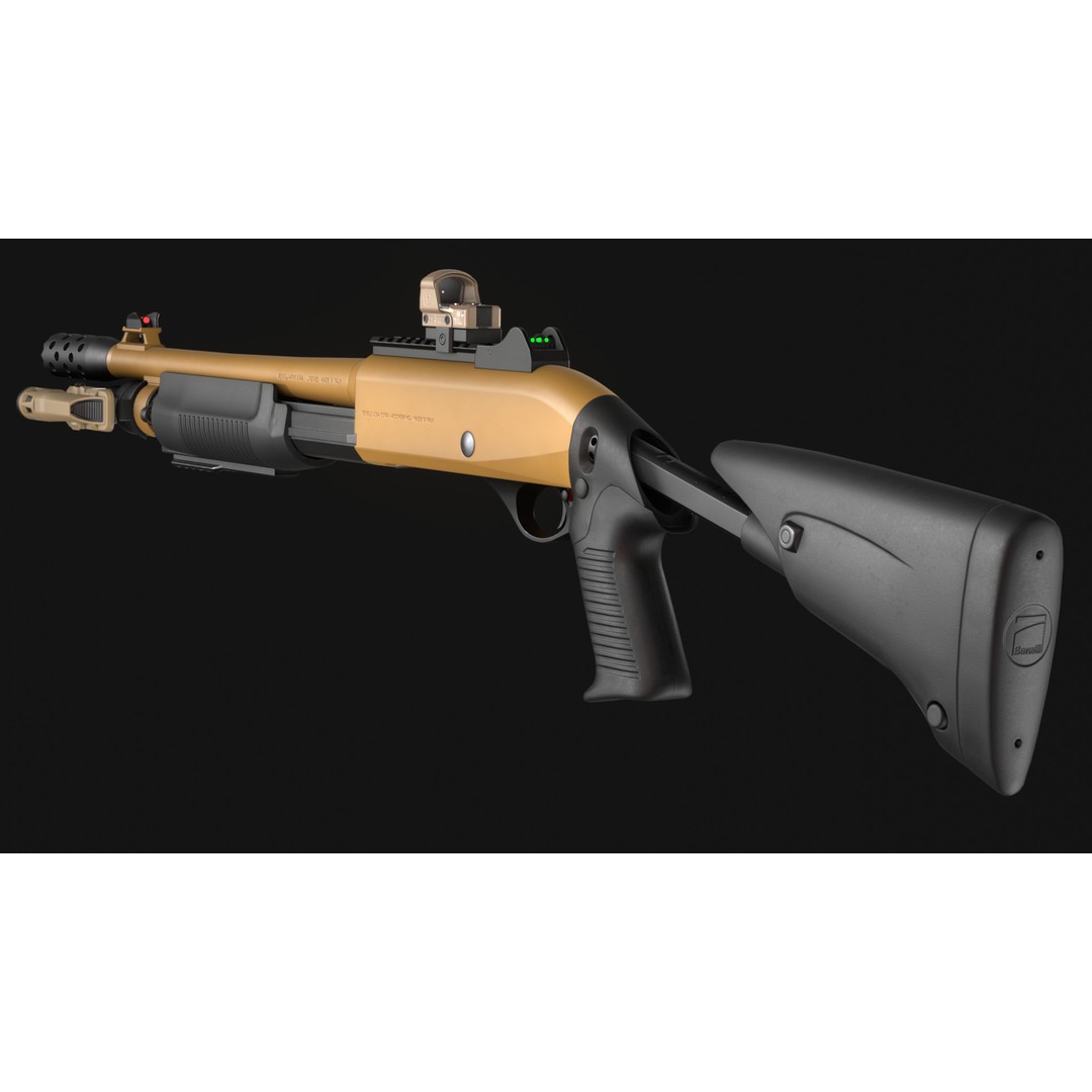 Benelli M3A1 3D Model – Low Poly Combat Shotgun Asset, FBX, OBJ - View 10