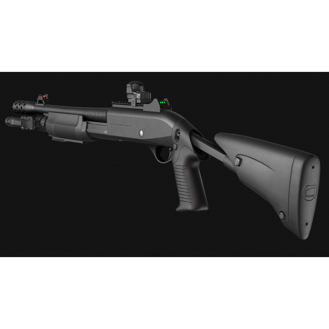 Benelli M3A1 3D Model – Low Poly Combat Shotgun Asset, FBX, OBJ - View 11