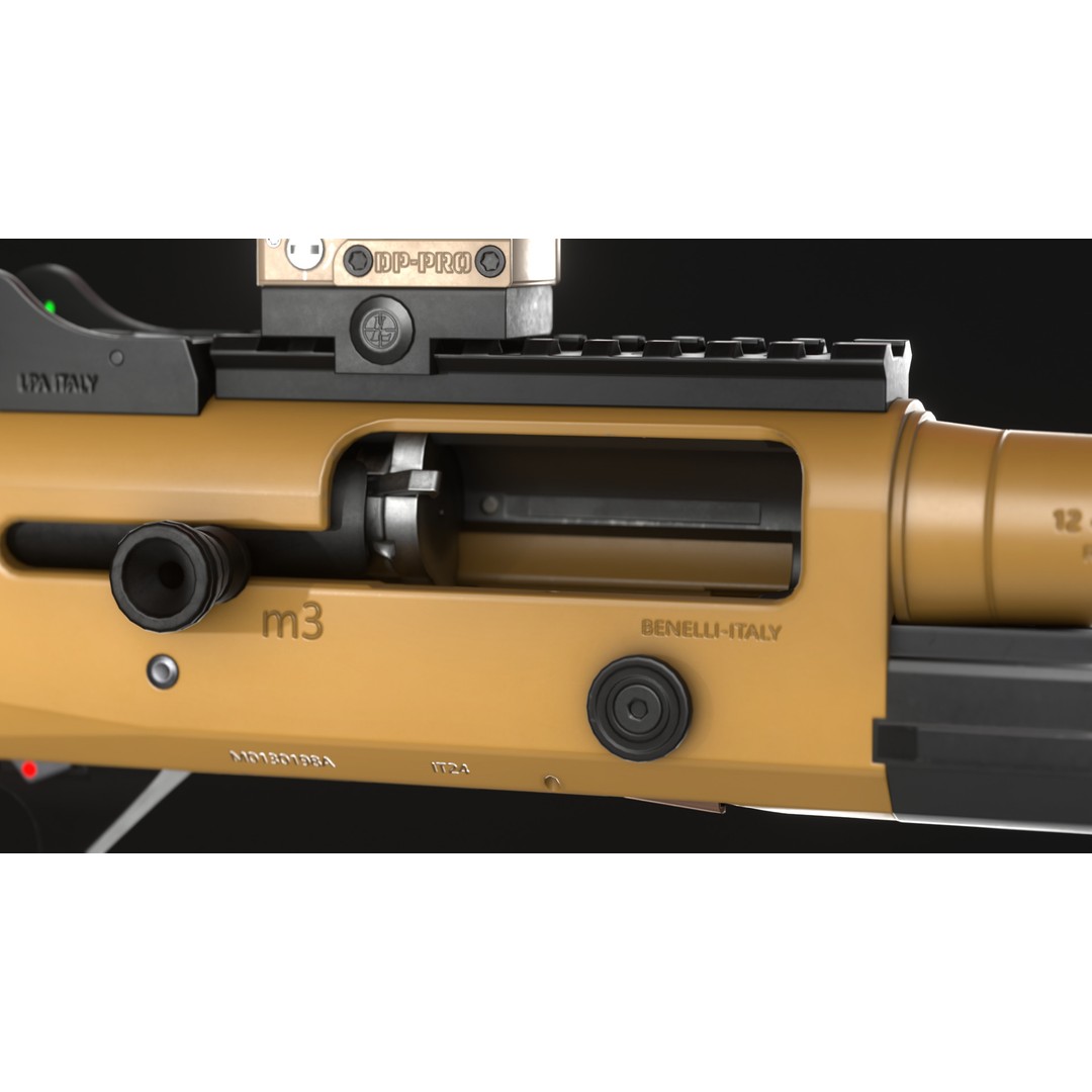 Benelli M3A1 3D Model – Low Poly Combat Shotgun Asset, FBX, OBJ - View 17