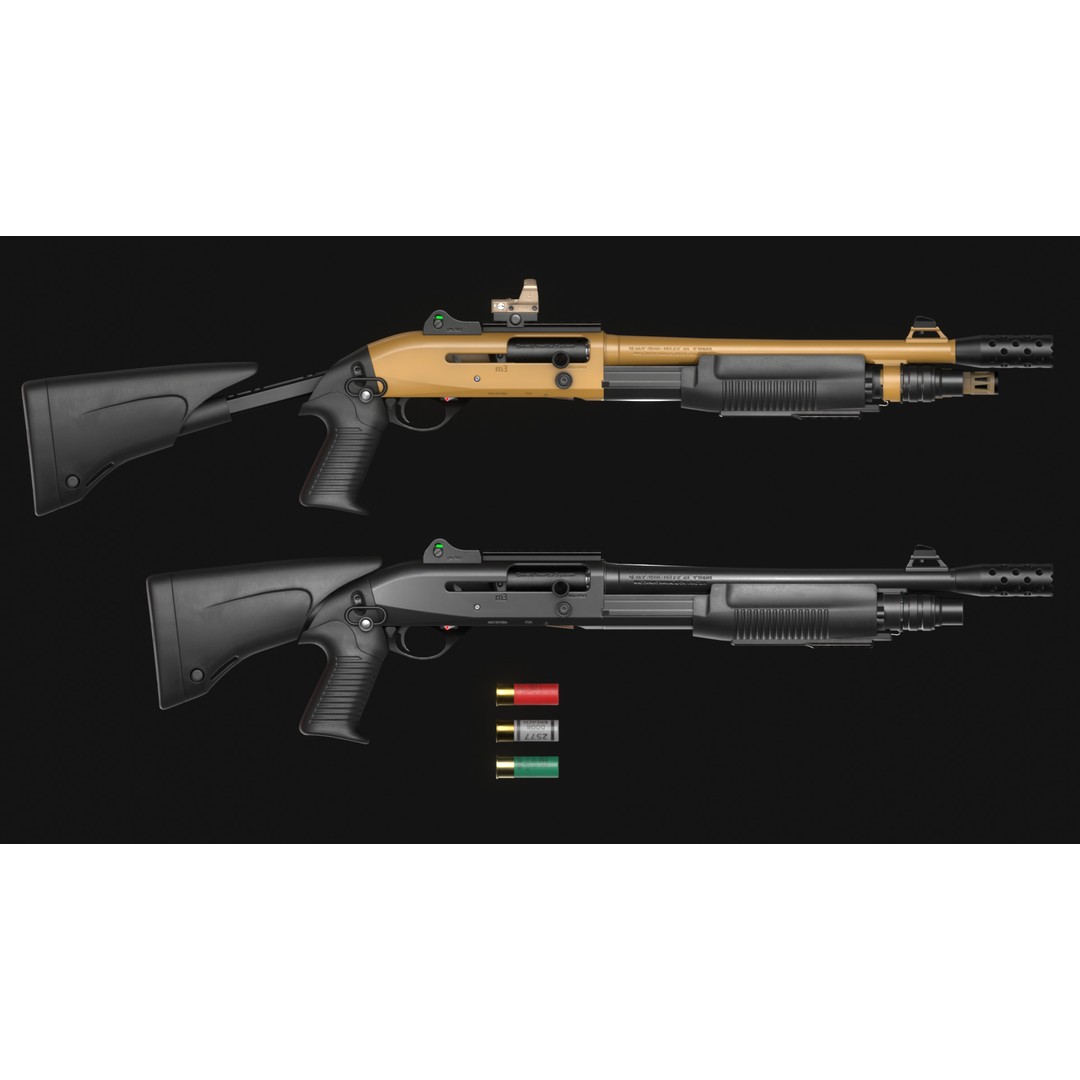 Benelli M3A1 3D Model – Low Poly Combat Shotgun Asset, FBX, OBJ - View 18