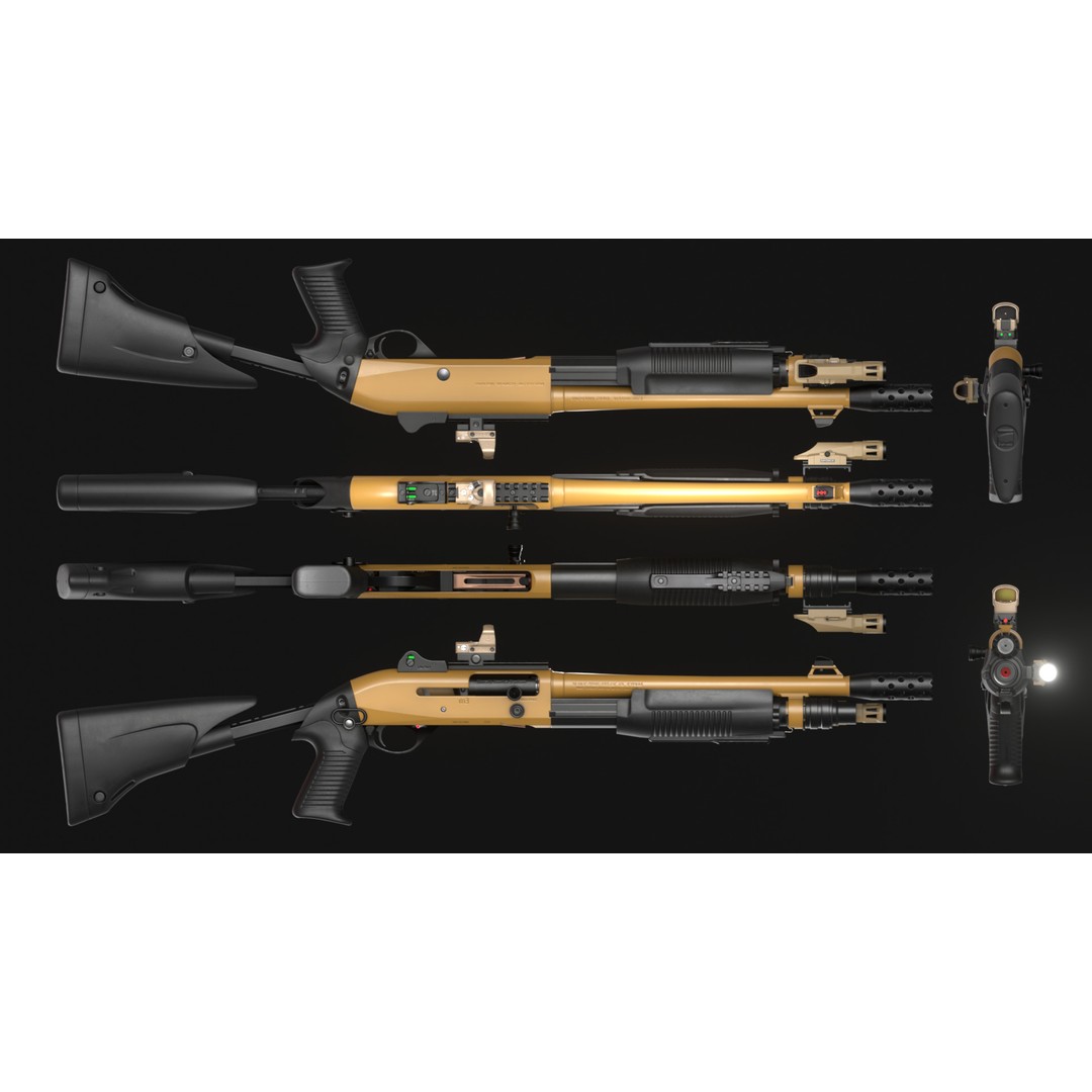 Benelli M3A1 3D Model – Low Poly Combat Shotgun Asset, FBX, OBJ - View 19