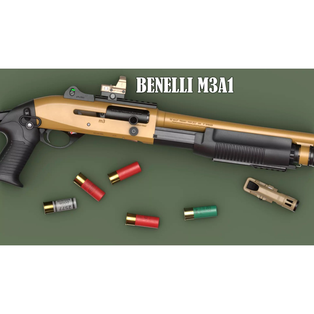 Benelli M3A1 3D Model – Low Poly Combat Shotgun Asset, FBX, OBJ - View 2