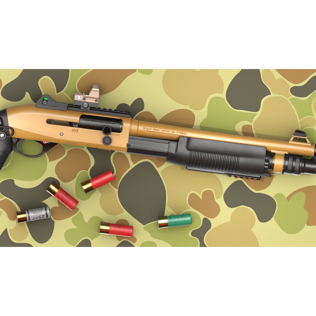 Benelli M3A1 3D Model – Low Poly Combat Shotgun Asset, FBX, OBJ - View 4