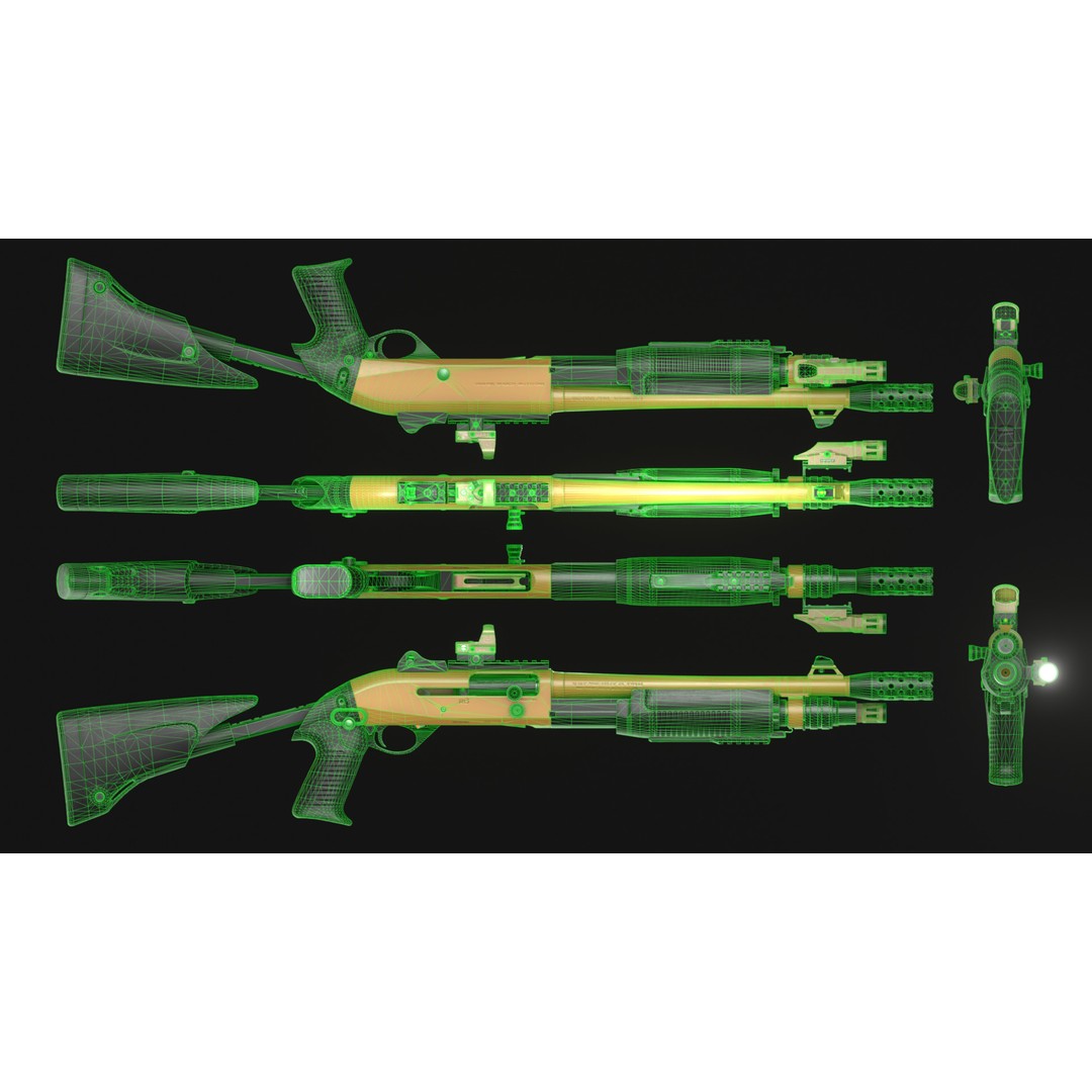Benelli M3A1 3D Model – Low Poly Combat Shotgun Asset, FBX, OBJ - View 6