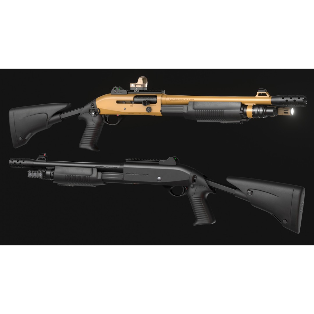 Benelli M3A1 3D Model – Low Poly Combat Shotgun Asset, FBX, OBJ - View 7