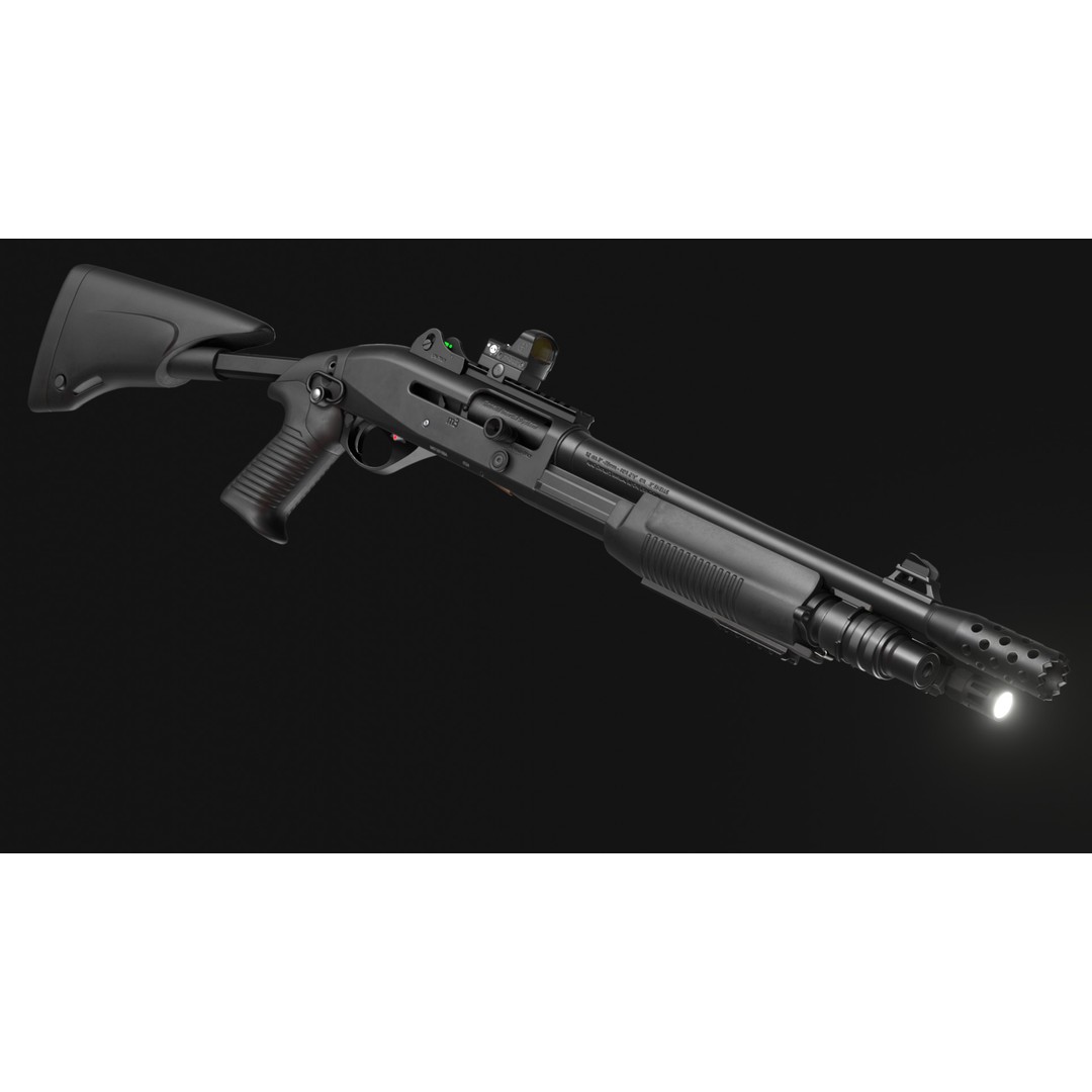Benelli M3A1 3D Model – Low Poly Combat Shotgun Asset, FBX, OBJ - View 9
