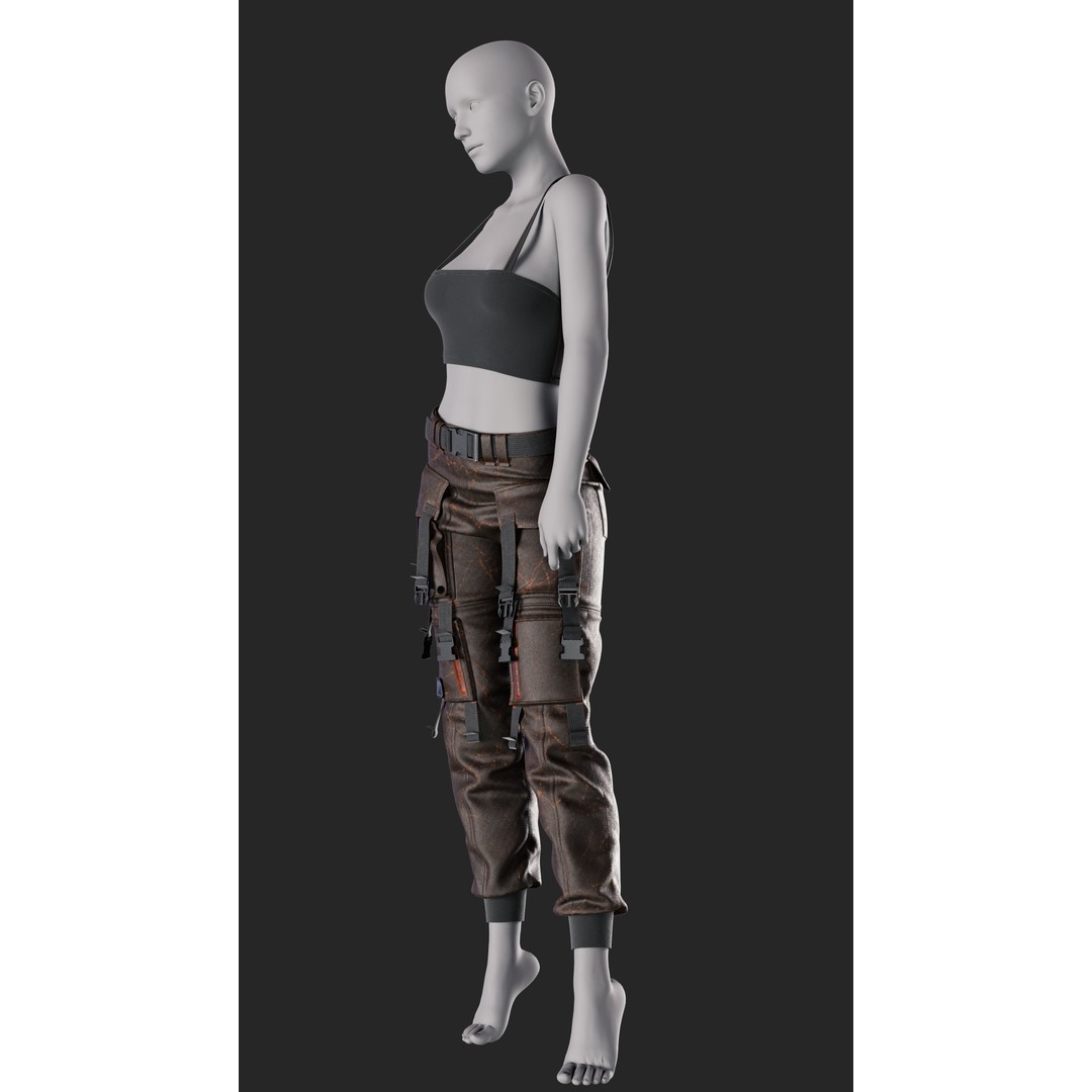 Girls Outfit 3D Model – Military Style Clothing, PBR Textures, FBX - View 4