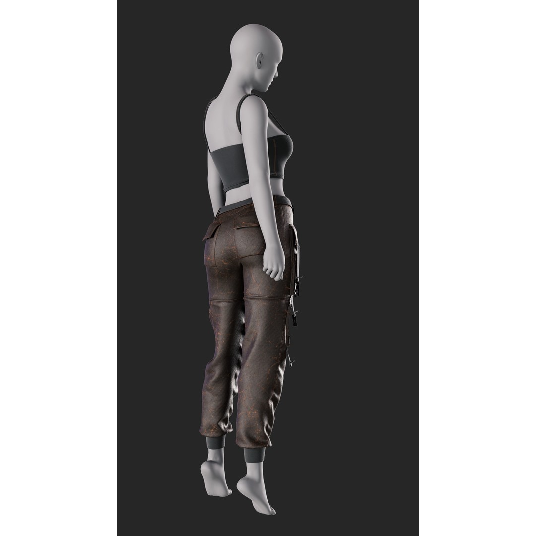 Girls Outfit 3D Model – Military Style Clothing, PBR Textures, FBX - View 5