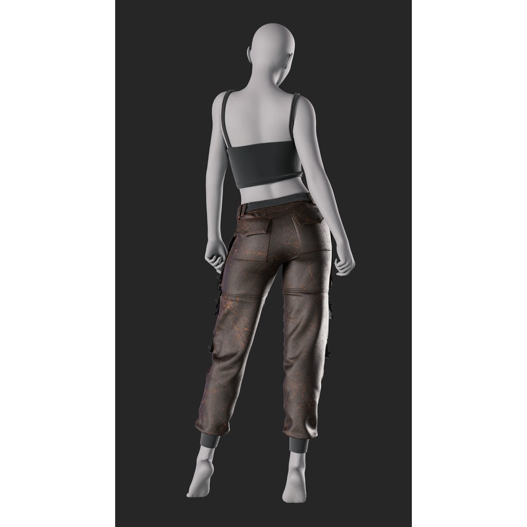 Girls Outfit 3D Model – Military Style Clothing, PBR Textures, FBX - View 6