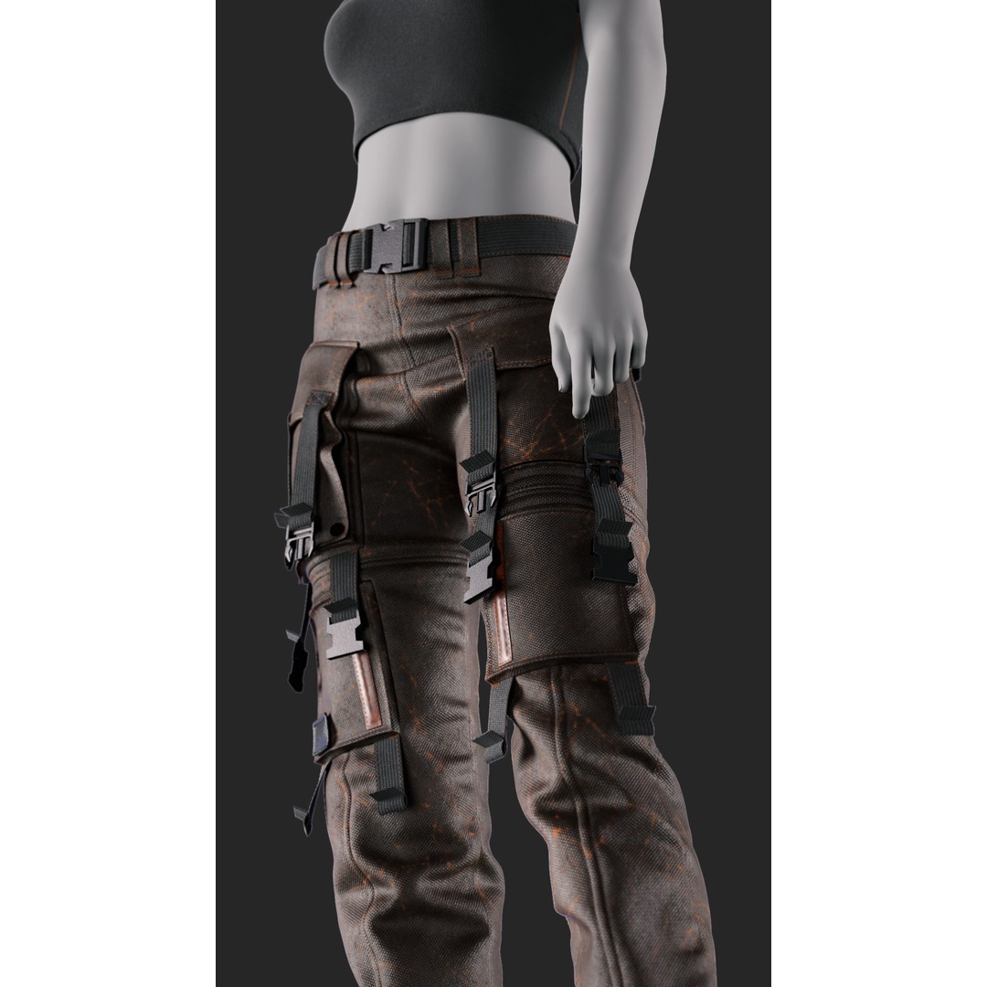 Girls Outfit 3D Model – Military Style Clothing, PBR Textures, FBX - View 7