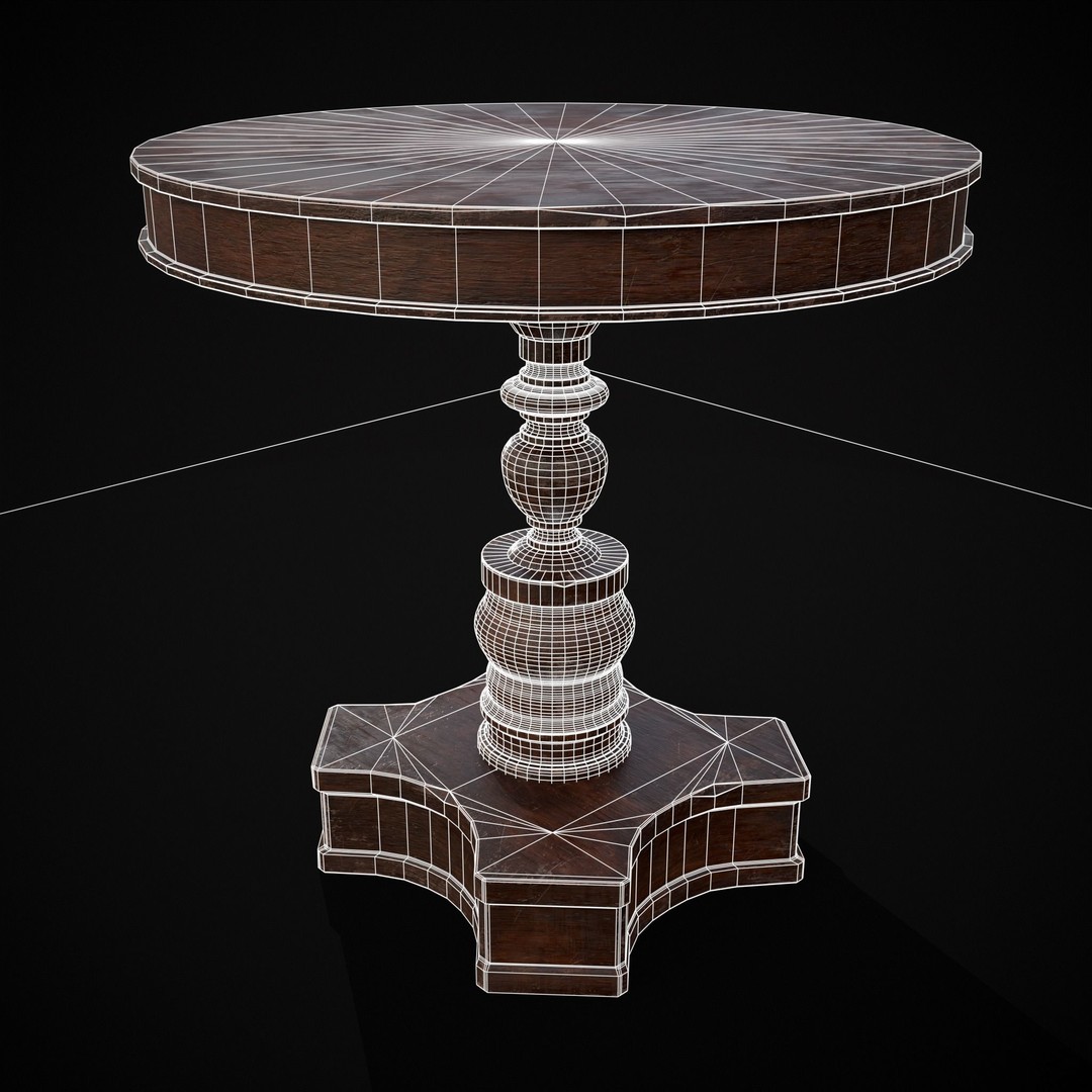 Mahogany Round Table 3D Model – Low Poly Antique Furniture, FBX & OBJ