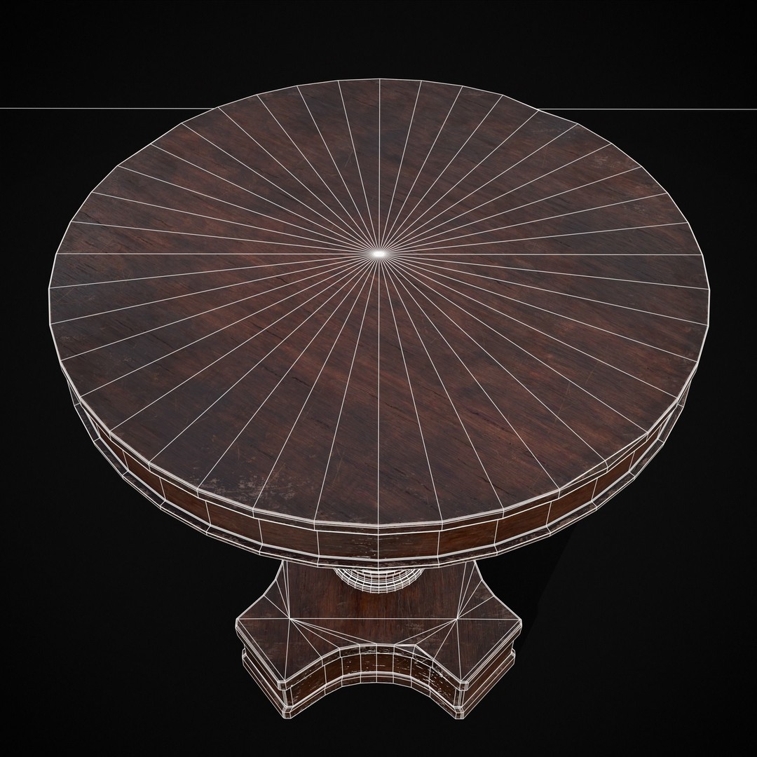 Mahogany Round Table 3D Model – Low Poly Antique Furniture, FBX & OBJ - View 11