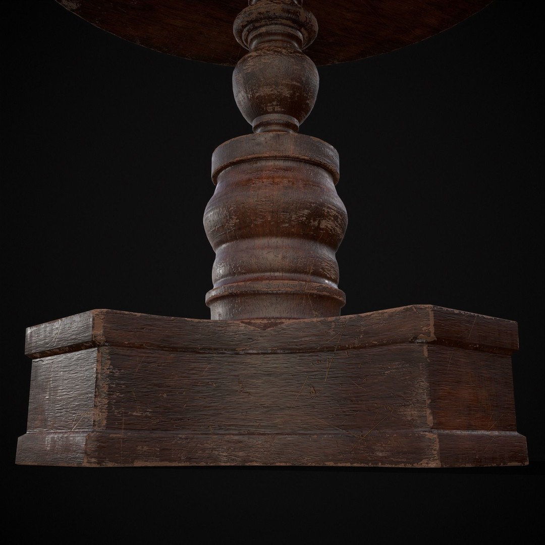 Mahogany Round Table 3D Model – Low Poly Antique Furniture, FBX & OBJ - View 16