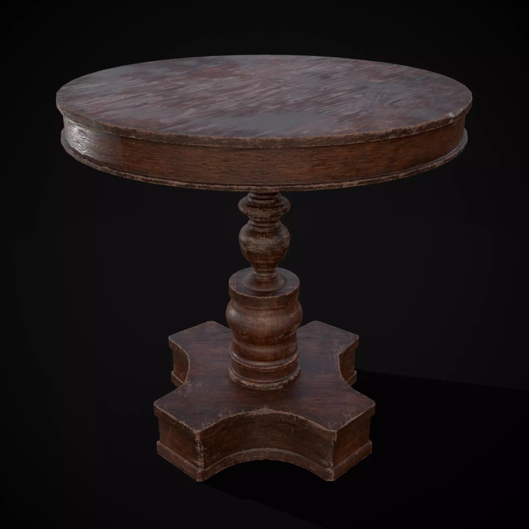 Mahogany Round Table 3D Model – Low Poly Antique Furniture, FBX & OBJ - View 2