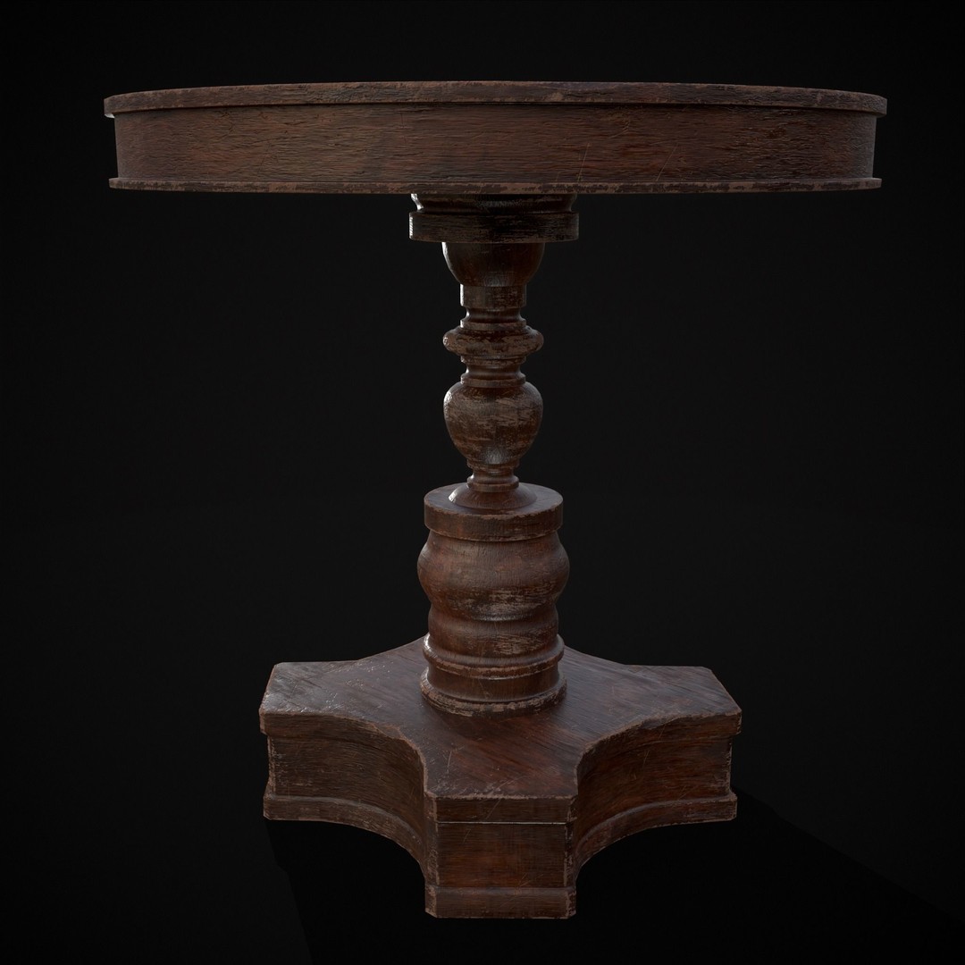 Mahogany Round Table 3D Model – Low Poly Antique Furniture, FBX & OBJ - View 20