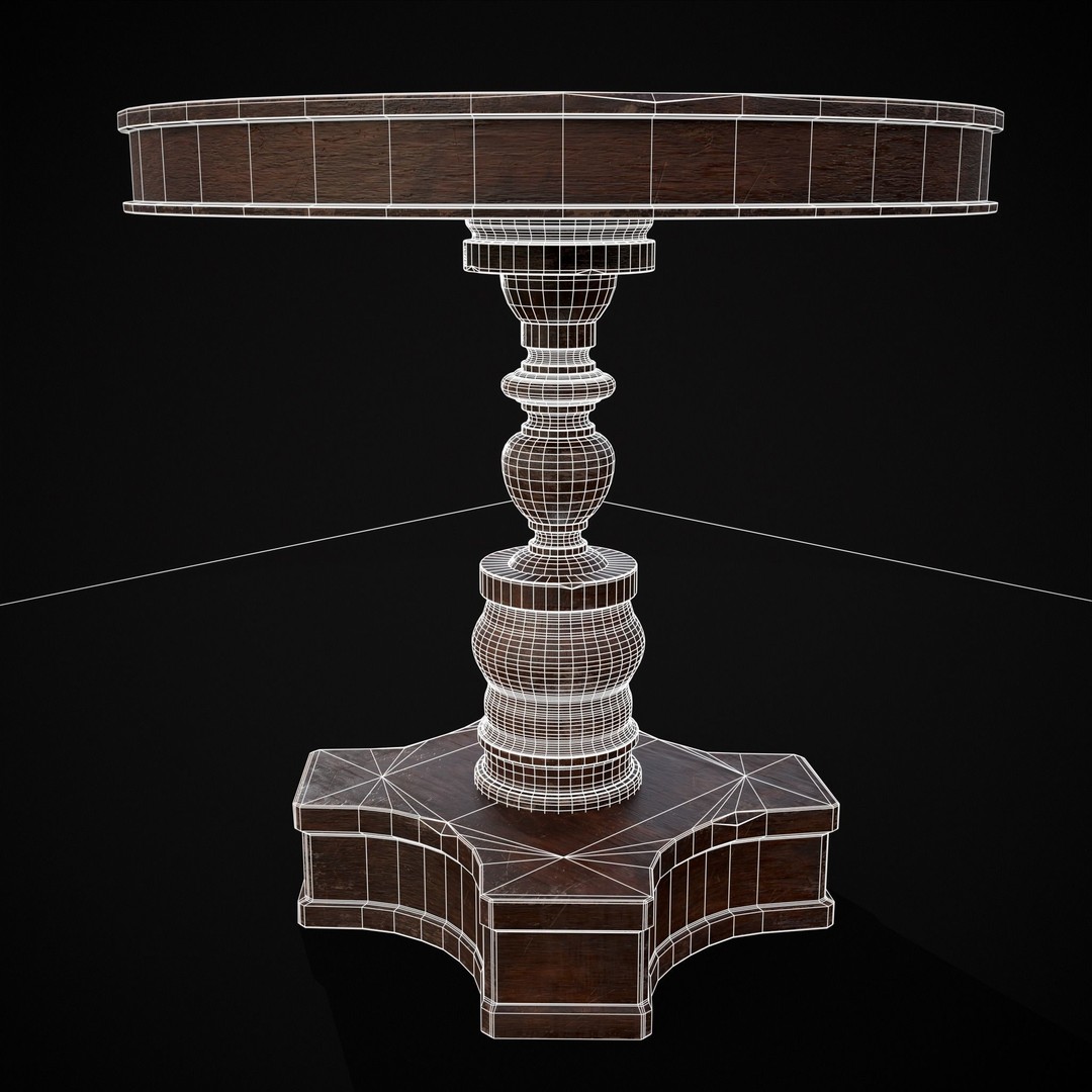 Mahogany Round Table 3D Model – Low Poly Antique Furniture, FBX & OBJ - View 21