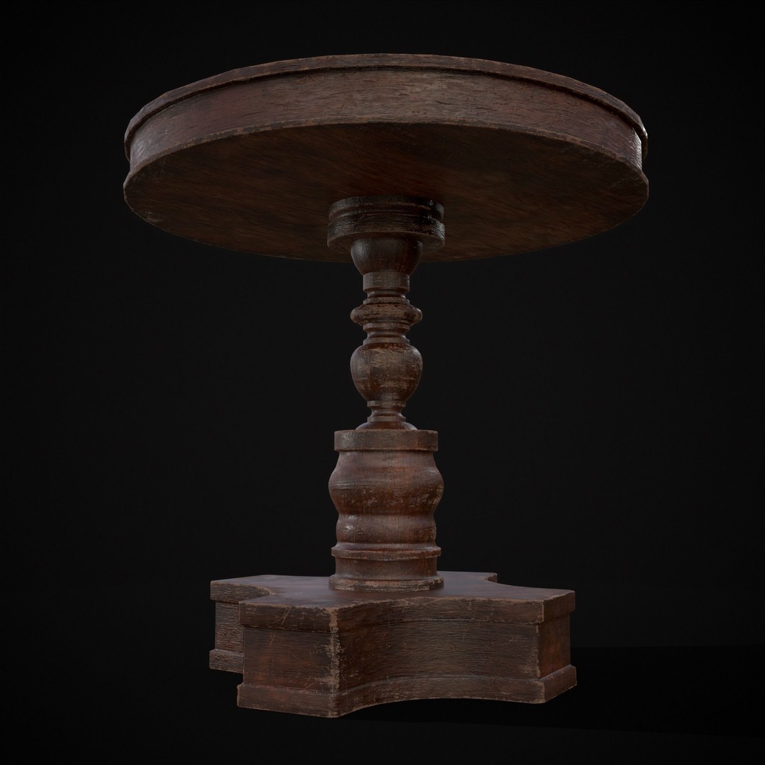 Mahogany Round Table 3D Model – Low Poly Antique Furniture, FBX & OBJ - View 22