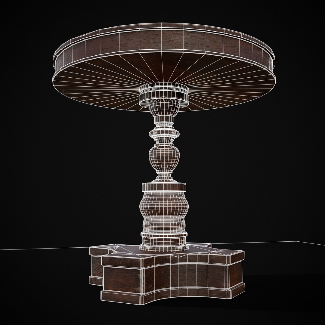 Mahogany Round Table 3D Model – Low Poly Antique Furniture, FBX & OBJ - View 23