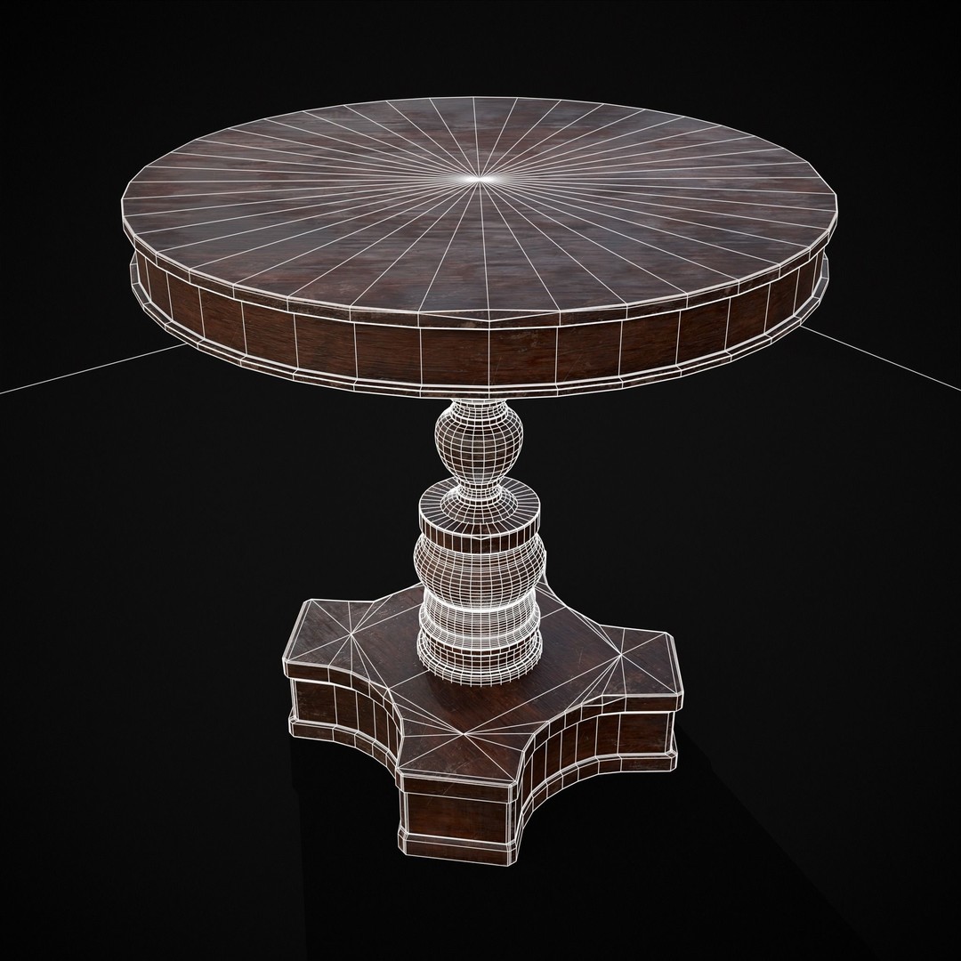Mahogany Round Table 3D Model – Low Poly Antique Furniture, FBX & OBJ - View 25