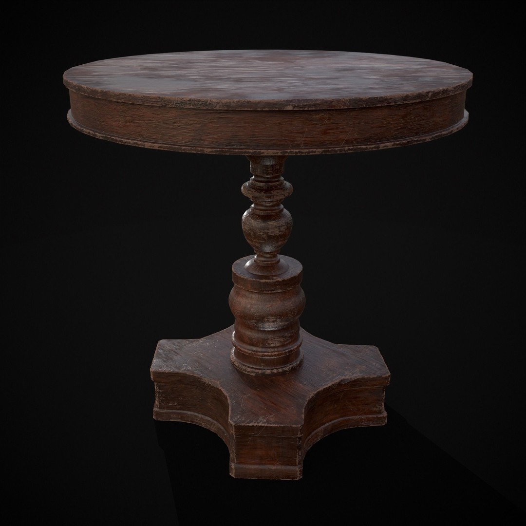 Mahogany Round Table 3D Model – Low Poly Antique Furniture, FBX & OBJ - View 26