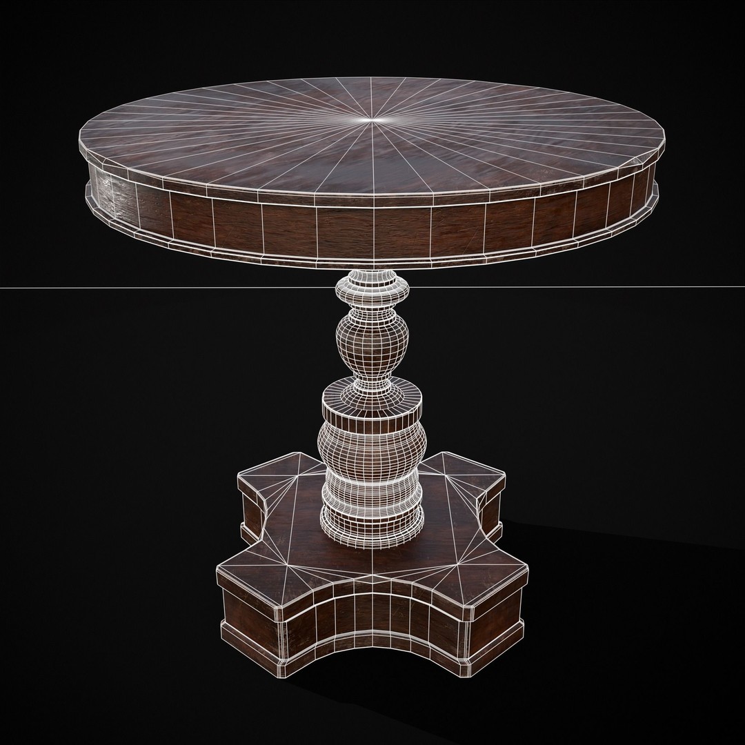 Mahogany Round Table 3D Model – Low Poly Antique Furniture, FBX & OBJ - View 3
