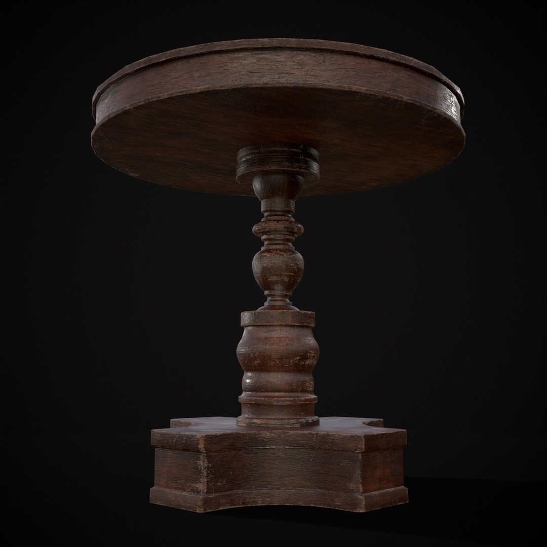 Mahogany Round Table 3D Model – Low Poly Antique Furniture, FBX & OBJ - View 4