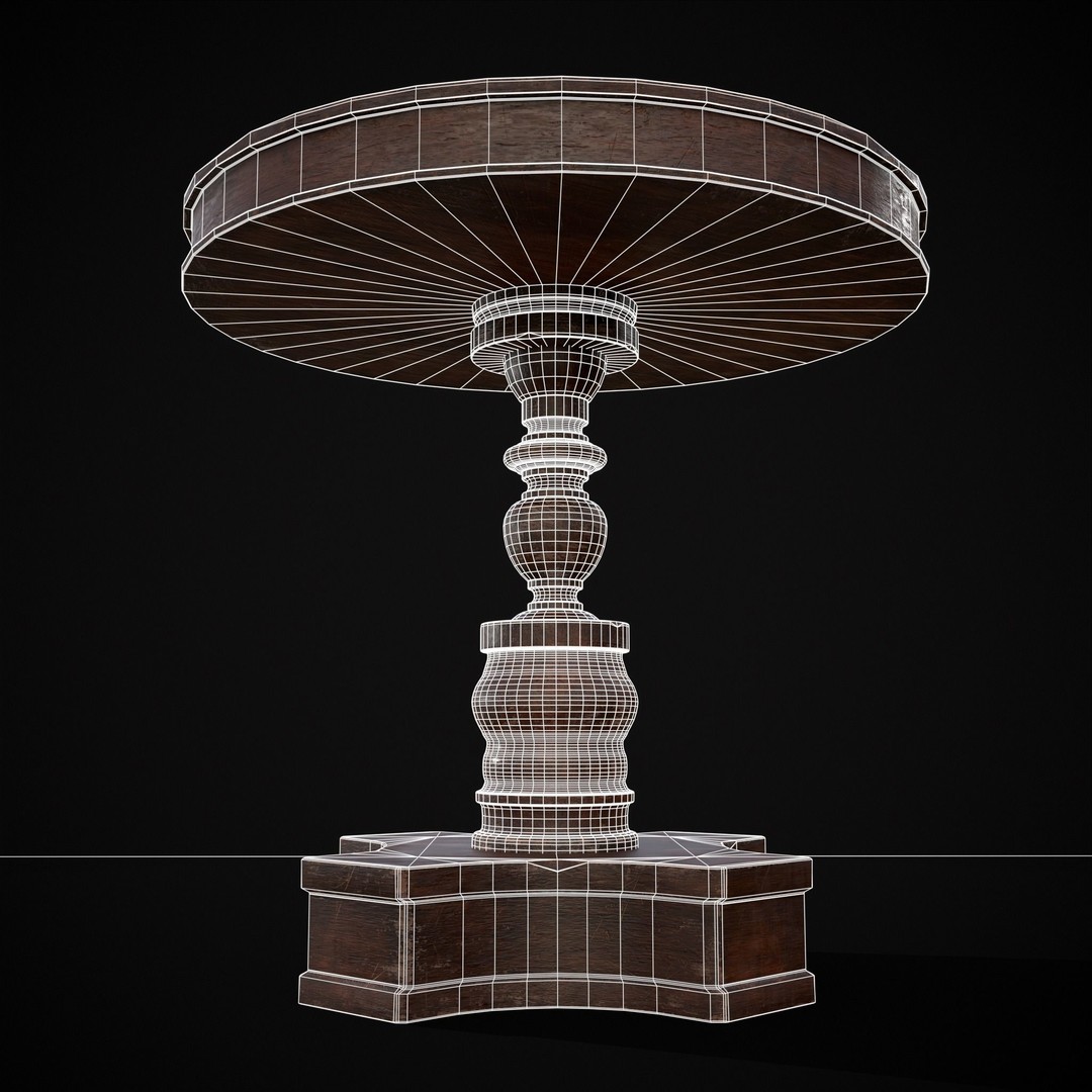 Mahogany Round Table 3D Model – Low Poly Antique Furniture, FBX & OBJ - View 5