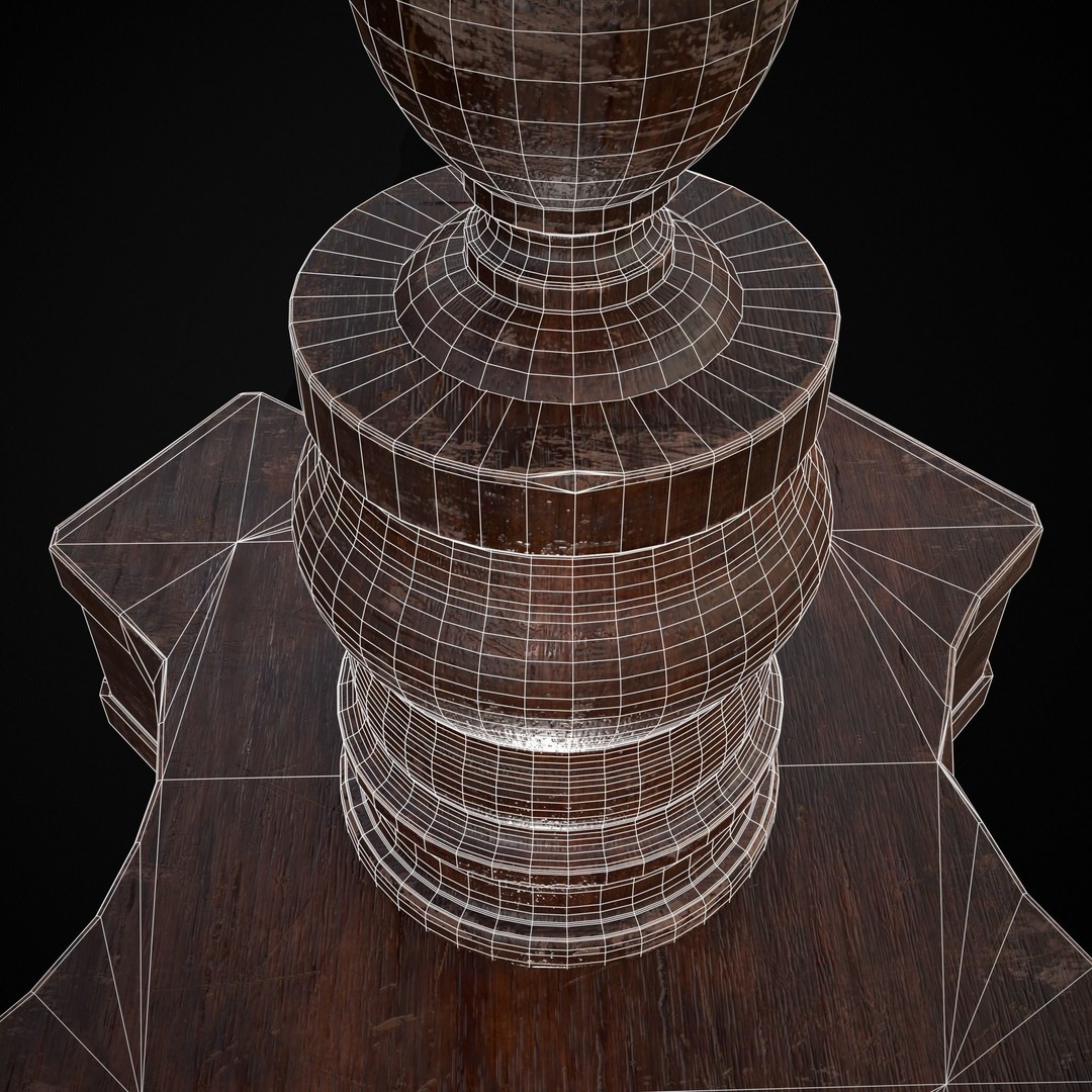 Mahogany Round Table 3D Model – Low Poly Antique Furniture, FBX & OBJ - View 7