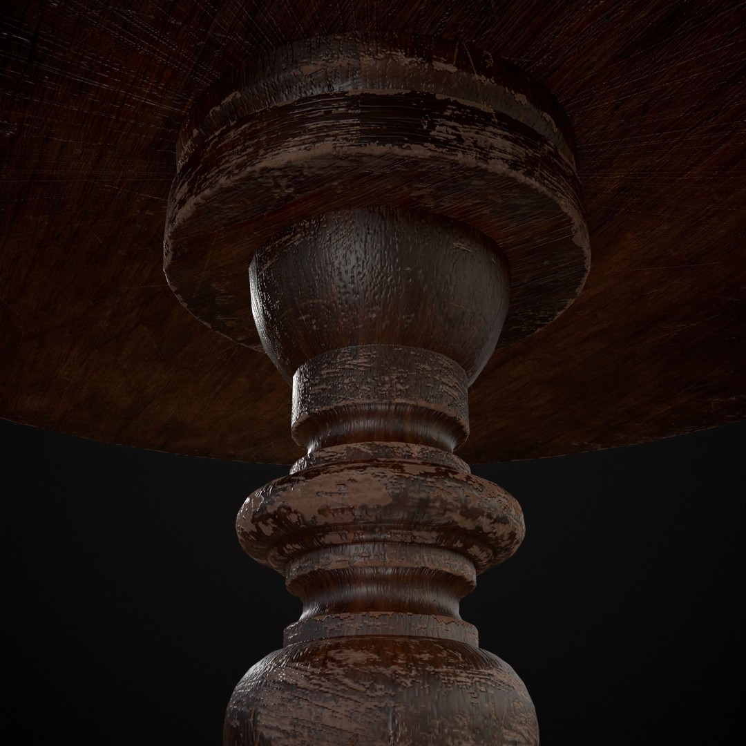 Mahogany Round Table 3D Model – Low Poly Antique Furniture, FBX & OBJ - View 8