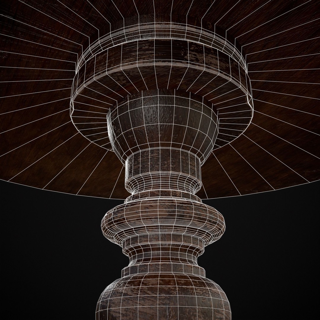 Mahogany Round Table 3D Model – Low Poly Antique Furniture, FBX & OBJ - View 9