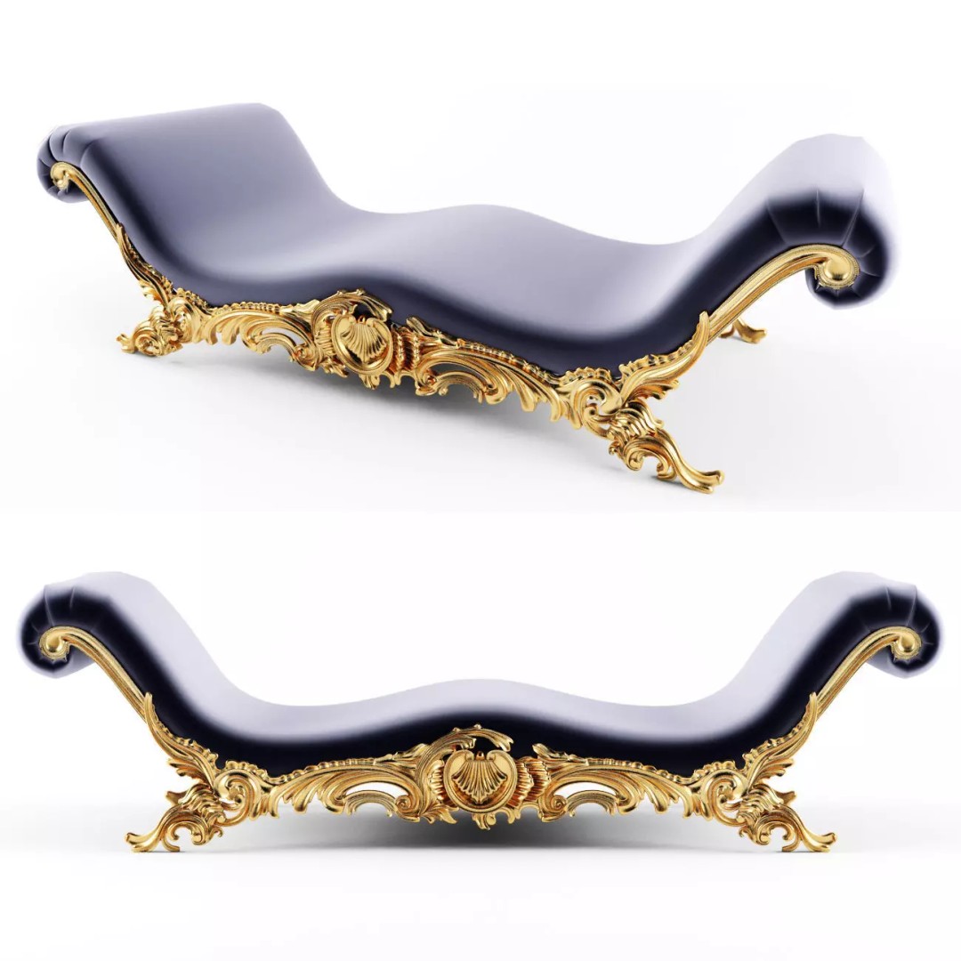 Belloni Bench 3D Model – Classical Rococo Style, Game Ready - View 2